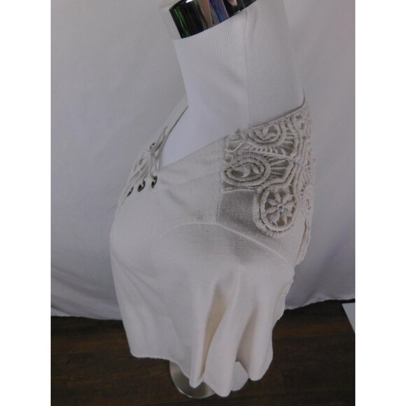Lace Up Tassel Crochet Peasant Shirt Womens Large White Tunic Boho - Picture 4 of 11